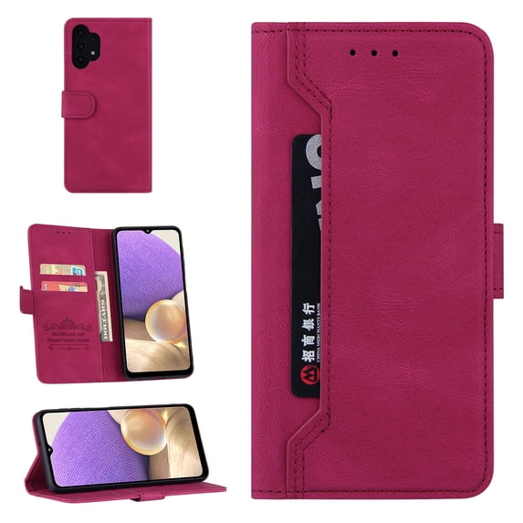 Allytech Samsung A32 Case 4G, Folio Flip Magnetic Wallet Outside Pocket Card Holder Kickstand Cash Slot Folio PU Leather & Soft inner TPU Cover For Samsung Galaxy A32 4G,
Winered