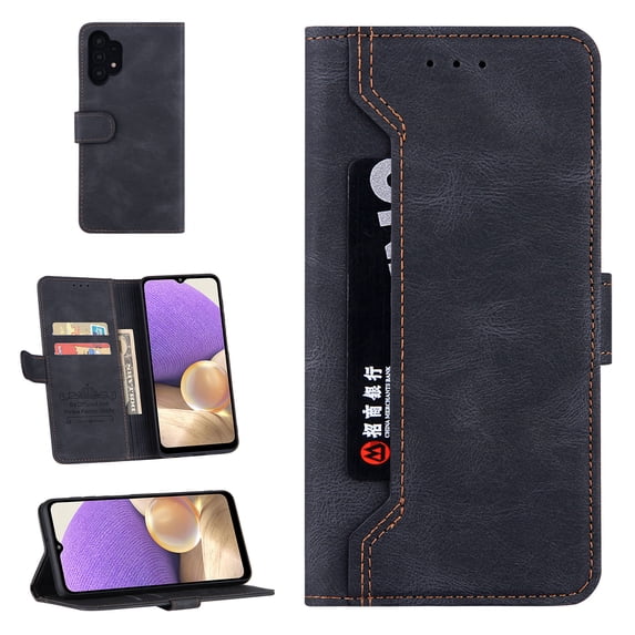 Allytech Samsung A32 Case 4G, Folio Flip Magnetic Wallet Outside Pocket Card Holder Kickstand Cash Slot Folio PU Leather & Soft inner TPU Cover For Samsung Galaxy A32 4G,
Black