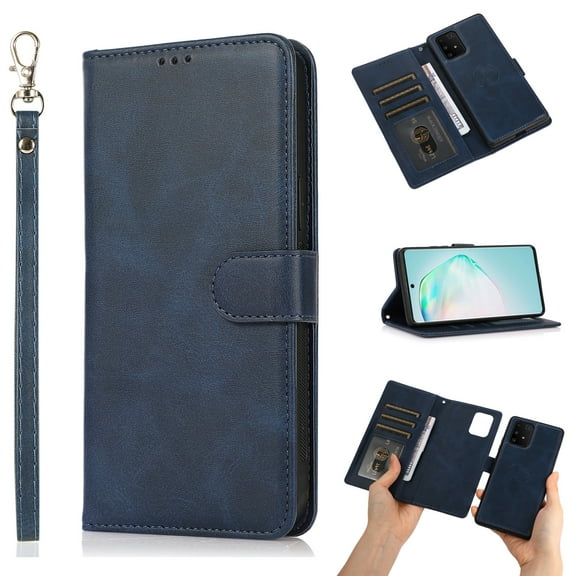Allytech for Samsung A51 5G Case, Galaxy A51 5G Wallet Case 2 in 1 Detachable PU Leather Ptotective Magnet Clasp Kicktsand Case with Wrist Strap for Samsung Galaxy A51 5G(Non 4G Version), Blue