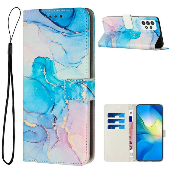 Allytech for Samsung A52 5G Case Marble, Galaxy A52 5G Case, Slim Thin Wallet Card Slots Folio Book Stand PU Leather Anti-Scratch Case with Hand Strap for Galaxy A52 5G 6.5", Green