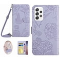thumbnail image 1 of Allytech Samsung Galalxy A53 5G Phone Case Wallet, With Hand Wrist PU Leahter Butterfly Flower Embossed Flip Magnetic Closure Stand Shell Cover - Lightpurple, 1 of 2