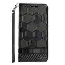 Allytech For Samsung Galaxy 22 Case,Luxury Leather Soccer Ball Pattern Magnetic Flip Purse Wallet Stand Cover with Detachable Wrist Strap. For Samsung Galaxy S22,Black