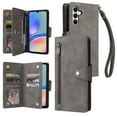 thumbnail image 1 of Allytech Samsung Galaxy A05s Wallet Case with Zipper Pocket, Luxury PU Leather Flip Cover with Card Slots & Wrist Strap, Shockproof Kickstand Magnetic Buckle Protective Case for Women Men, Gray, 1 of 15