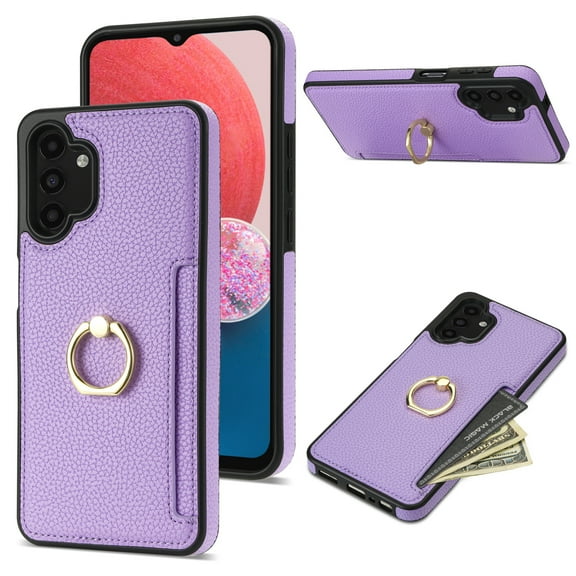Allytech for Samsung Galaxy A13 4G/5G Case with Ring Holder, Premium PU Leather Kickstand Shockproof Cards Holder Cash Pocket Wallet Case Cover for Samsung Galaxy A13 4G/5G- Purple