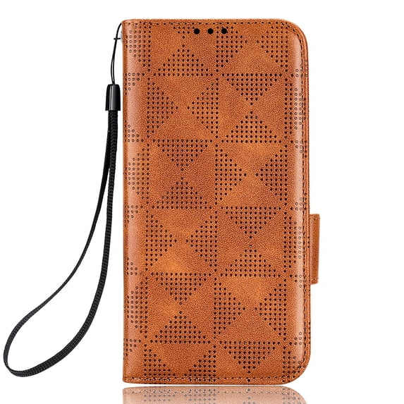 Allytech For Samsung Galaxy A13 5G 360 Protection Case,Luxury Embossed Triangle Design Shockproof PU Leather Magnetic Closure Flip Stand Wallet Cover with Wrist Strap.Brown