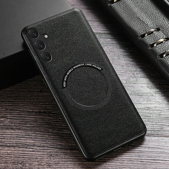 Allytech for Samsung Galaxy A14 Case, Compatible with MagSafe Charging, Premium PU Leather Back TPU Edges Drop Proof Scratch Resistant Thin Lightweight Phone Case Cover for Samsung A14 5G, Black