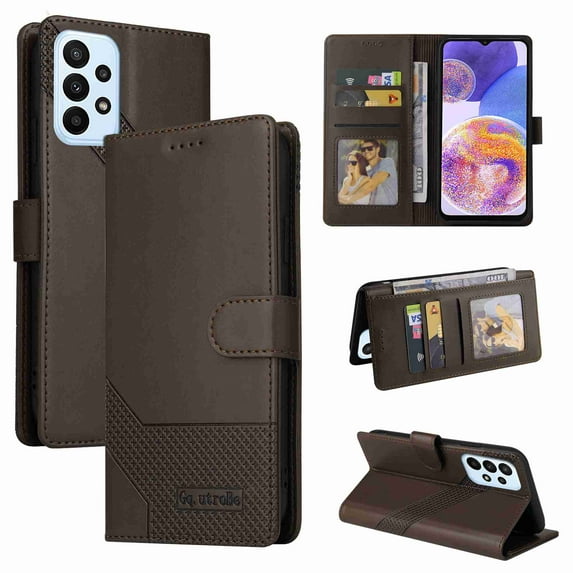 Allytech Samsung Galaxy A23 5G Case Synthetic Leather Case, Book Folding Flip Case with Kickstand Credit Card Slot Magnetic Closure Protective Cover for Galaxy A23 5G - Brown