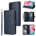 thumbnail image 1 of Allytech Samsung Galaxy A24 4G Wallet Case with 9 Card Slots & Zipper Pouch for Women Men, Magnetic Closure Kickstand Durable PU Leather Wristlet Strap Folio Flip Luxury Cover - Blue, 1 of 8