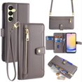 thumbnail image 1 of Allytech for Samsung Galaxy A25 5G Wallet Case Cover, Large Space Cards Slots Zipper Pocket Shoulder Strap Kickstand Shockproof Wallet Phone Case for Samsung Galaxy A25 5G - Gray, 1 of 6