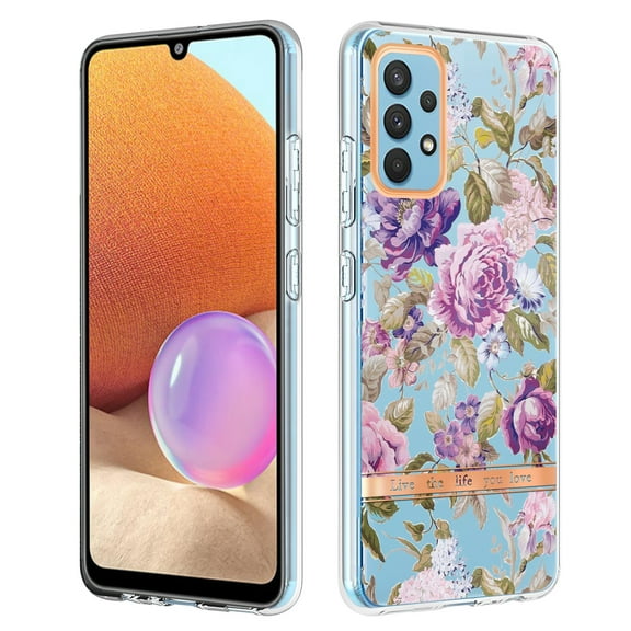 Allytech Samsung Galaxy A32 4G Case [NOT for A32 5G], Flower Series Crystal Clear Back Cover Flexible TPU Silicone Shockproof Drop Proof Anti-yellow Case Cover for Galaxy A32 4G, Peony