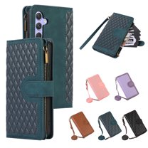 Allytech Samsung Galaxy A36 5G Wallet Case, Luxury PU Leather Stand Magnetic Clasp Cover with Wristlet & Shoulder Strap & Card Slots, Zipper Pocket Shockproof Anti-Fall Protective Case, Green