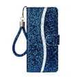 thumbnail image 1 of Allytech Samsung Galaxy A41 Case, Glitter Bling Design PU Leather Folding Stand Shockproof Hand Strap Magnetic Credit Cards Slots Wallet Case Flip Cover for Samsung Galaxy A41, Blue, 1 of 9