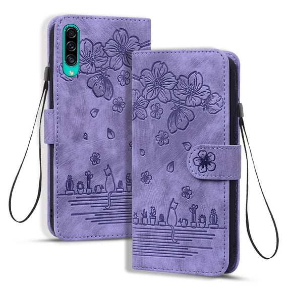 Allytech for Samsung Galaxy A50 6.4" 2019 Case, PU Leather Flip Wallet Case with Cart Slot Hand Strap and Kickstand Shockproof Protective Case for A50 Ladies Women Girls Men, Purple