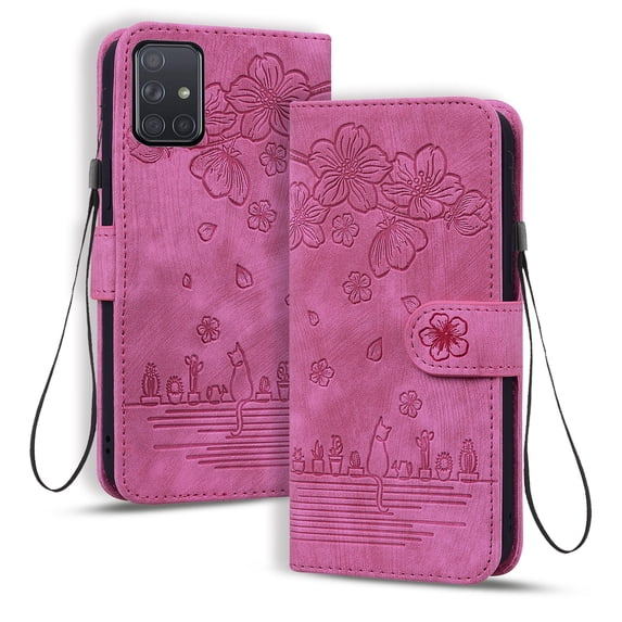 Allytech for Samsung Galaxy A51 6.5" 2020 Case, PU Leather Flip Wallet Case with Cart Slot Hand Strap and Kickstand Shockproof Protective Case for A51 Ladies Women Girls Men, Rose