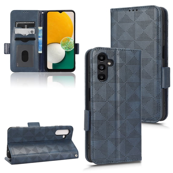 Allytech For Samsung Galaxy A53 5G Case,Luxury Embossed Triangle Design 360 Protection Magnetic Closure PU Leather Flip Wallet Stand Shockproof Cover with Wrist Strap.Blue
