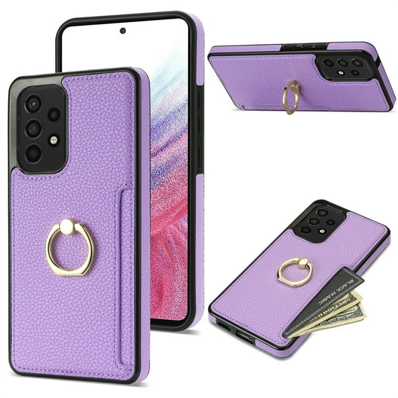 Allytech for Samsung Galaxy A53 5G Case with Ring Holder, Premium PU Leather Kickstand Shockproof Cards Holder Cash Pocket Wallet Case Cover for Samsung Galaxy A53 5G - Purple