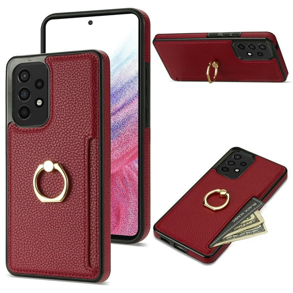 Allytech for Samsung Galaxy A53 5G Case with Ring Holder, Premium PU Leather Kickstand Shockproof Cards Holder Cash Pocket Wallet Case Cover for Samsung Galaxy A53 5G - Red