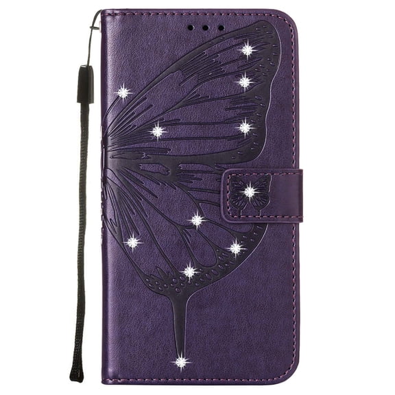 Allytech For Samsung Galaxy A53 5G Flip Wallet Case,Stylish Diamond Embossed Butterfly PU Leather Shockproof Soft TPU Holder Cover with Hand Strap.For Samsung Galaxy A53 5G,Purple
