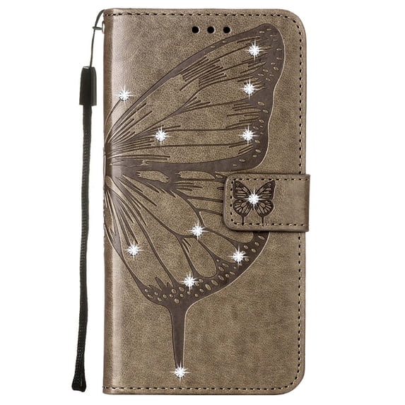 Allytech For Samsung Galaxy A53 5G Flip Wallet Case,Stylish Diamond Embossed Butterfly PU Leather Shockproof Soft TPU Holder Cover with Hand Strap.For Samsung Galaxy A53 5G,Gray