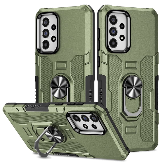Allytech for Samsung Galaxy A72 5G Phone Case, Ring Holder Kickstand Anti-Fingerprint Non-slip Anti-Drop Heavy Duty Corner Protection Defender Rugged Case Cover for Samsung A72 5G Phone 6.7", Green
