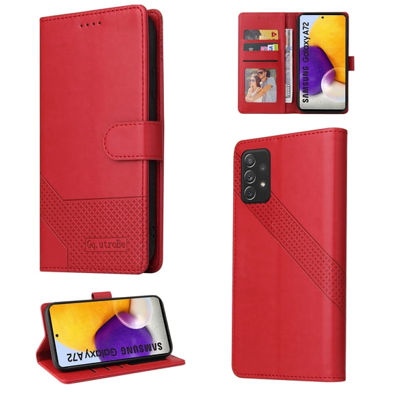 Allytech Samsung Galaxy A72 Wallet Case, Magnetic Folio Protective Wallet Pocket Credit Slots Retro Flip PU Leather Card Holder Kickstand Cover For Samsung Galaxy A72 5G/4G,
Red