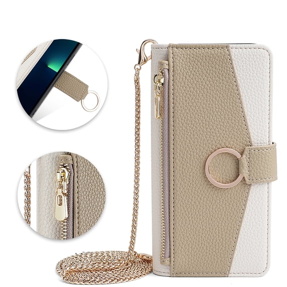 Allytech for Samsung Galaxy Note 10 Plus Case, Zipper Pocket Detachable Metal Shoulder Strap Cards Holder Stand Flip Magnetic Closure Wallet Phone Cases for Samsung Galaxy Note 10+ - White