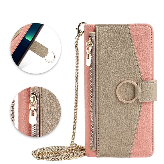 Allytech for Samsung Galaxy Note 10 Plus Case, Zipper Pocket Detachable Metal Shoulder Strap Cards Holder Stand Flip Magnetic Closure Wallet Phone Cases for Samsung Galaxy Note 10+ - Pink