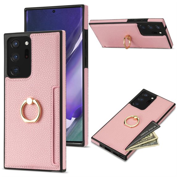 Allytech for Samsung Galaxy Note 20 Ultra Case Wallet, PU Leather TPU Slim Fit Ring Holder Stand Shockproof Anti-Scratch Cards Holder Wallet Phone Case Cover for Samsung Galaxy Note 20 Ultra - Pink