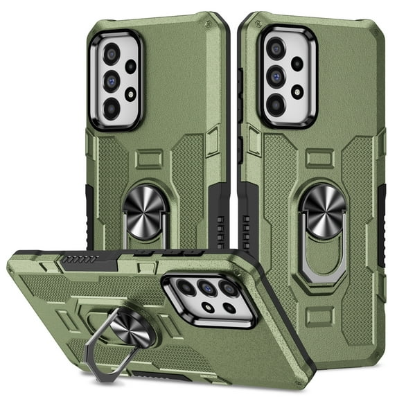 Allytech for Samsung Galaxy S21 5G Phone Case 6.2 inch, Ring Holder Kickstand Anti-Fingerprint Non-slip Anti-Drop Heavy Duty Corner Protection Defender Rugged Case Cover for Samsung S21 Phone, Green