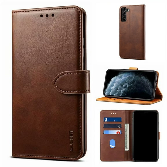 Allytech for Samsung Galaxy S21 Case 6.2", Galaxy S21 Wallet Case, Slim Handmade Flip Folio Kicktsand Magnetic Snap Shockproof Protective Purse Case Cover for Galaxy S21 6.2 inch 2021, Coffee