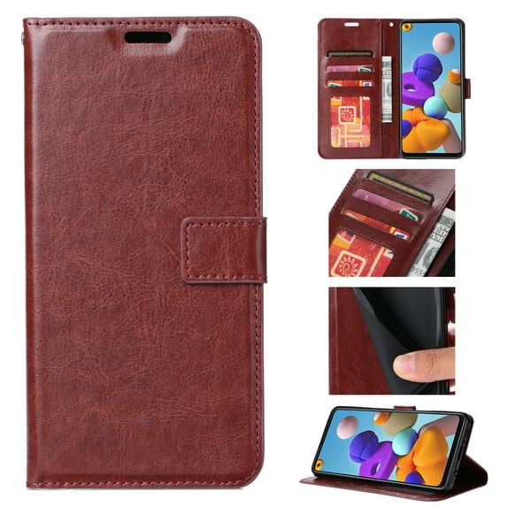 Allytech Samsung Galaxy S21 Case, Premium PU Leather Slim Folio Kickstand Shockproof Impact Resistant Credit Cards Holders Wallet Case Cover for Samsung Galaxy S21 6.2-Inch, Brown