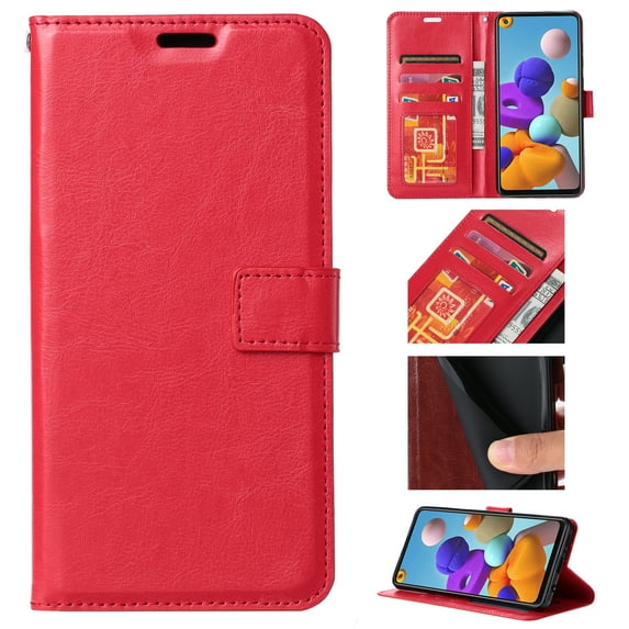 Allytech Samsung Galaxy S21 Case, Premium PU Leather Slim Folio Kickstand Shockproof Impact Resistant Credit Cards Holders Wallet Case Cover for Samsung Galaxy S21 6.2-Inch, Red