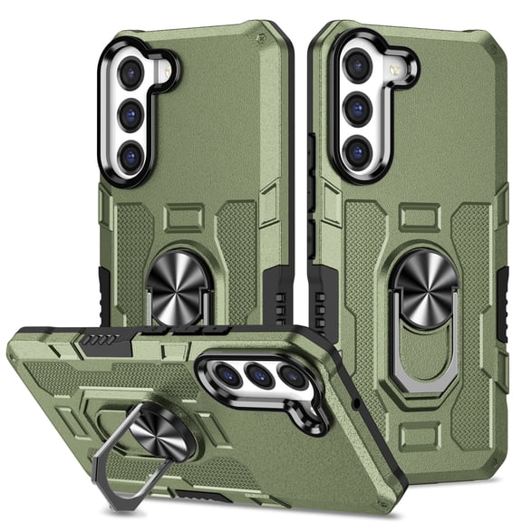 Allytech for Samsung Galaxy S21 FE Phone Case with Ring Holder, Anti-Fingerprint Non-slip Anti-Drop Heavy Duty Corner Protection Rotating Ring Stand Cover Case for Samsung S21 FE 5G 6.4", Green