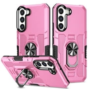 Allytech for Samsung Galaxy S21 FE Phone Case with Ring Holder, Anti-Fingerprint Non-slip Anti-Drop Heavy Duty Corner Protection Rotating Ring Stand Cover Case for Samsung S21 FE 5G 6.4", Pink