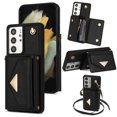 thumbnail image 1 of Allytech for Samsung Galaxy S21 Ultra Wallet Case Cover, PU Leather Large Space Cards Slots Detachable Shoulder Strap Back Cover for Girls Women Shockproof Phone Case for Galaxy S21 Ultra - Black, 1 of 8