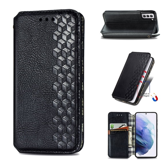 Allytech for Samsung Galaxy S22 5G Case with Card Slots, Premium PU Leather Cover TPU Bumper Kickstand Magnetic Adsorption Shockproof Flip Wallet Case for Galaxy S22 6.1 inch 2022, Black