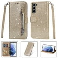 thumbnail image 1 of Allytech Samsung Galaxy S22 Case, Stylish Bling Glitter PU Leather Folding Stand Shock Absorption Wrist Strap Zipper Cards Holders Wallet Case for Samsung Galaxy S22, Gold, 1 of 1
