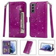 thumbnail image 1 of Allytech Samsung Galaxy S22 Case, Stylish Bling Glitter PU Leather Folding Stand Shock Absorption Wrist Strap Zipper Cards Holders Wallet Case for Samsung Galaxy S22, Purple, 1 of 1