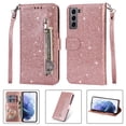 thumbnail image 1 of Allytech Samsung Galaxy S22 Case, Stylish Bling Glitter PU Leather Folding Stand Shock Absorption Wrist Strap Zipper Cards Holders Wallet Case for Samsung Galaxy S22, Rosegold, 1 of 1