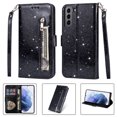 thumbnail image 1 of Allytech Samsung Galaxy S22+ Plus Case, Stylish Bling Glitter PU Leather Folding Stand Shock Absorption Wrist Strap Zipper Cards Holders Wallet Case for Samsung Galaxy S22 Plus, Black, 1 of 1