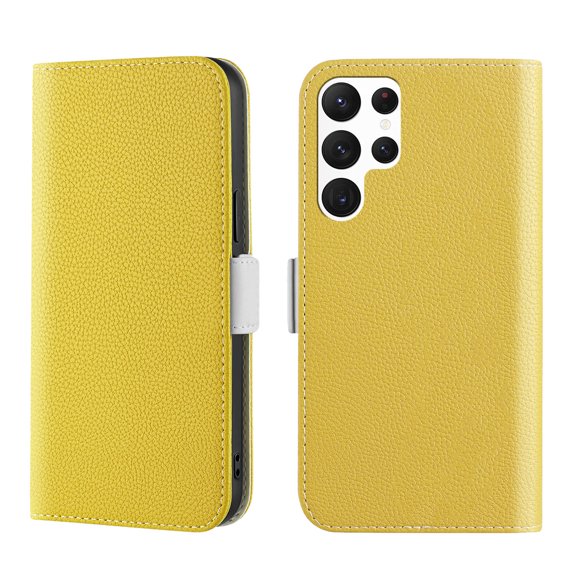 Allytech for Samsung Galaxy S22 Ultra 6.8" 2022 Case, PU Leather Flip Wallet Case with 3 Cart Slots and Kickstand Shockproof Protective Case for Samsung Galaxy S22 Ultra Women Men, Yellow