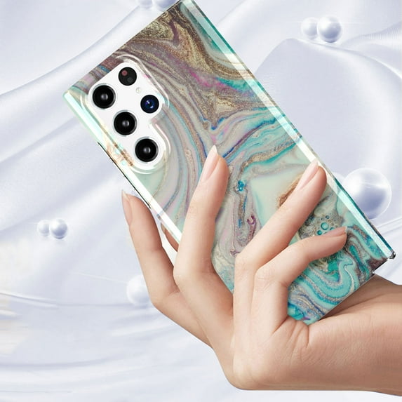 Allytech for Samsung Galaxy S22 Ultra 6.8" 2022 Case, TPU Painted Marble Stylish Durable Shockproof Protective Case for Samsung Galaxy S22 Ultra 5G Ladies Women Girls, Marble White