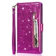 thumbnail image 1 of Allytech Samsung Galaxy S22 Ultra Case, Stylish Bling Glitter PU Leather Folding Stand Shock Absorption Wrist Strap Zipper Cards Holders Wallet Case for Samsung Galaxy S22 Ultra, Purple, 1 of 1