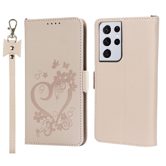 Allytech for Samsung Galaxy S22 Ultra Magnetic Clasp Case, PU Leather Flip Wallet Case with Card Slot & Kickstand & Wrist Strap Shockproof Protective Case for S22 Ultra 6.8" Women Men, Rosegold