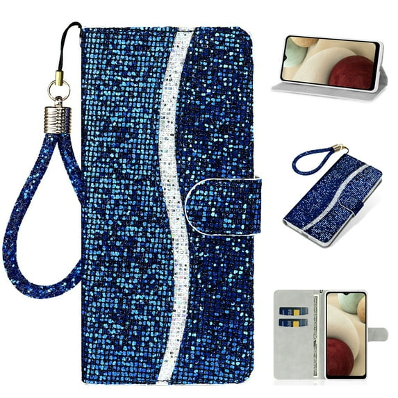Allytech for Samsung Galaxy S23 Case (6.1 inch) 2023, Luxury Bling Glitter Sparkly PU Leather Shockproof TPU Anti-Scratch Flip Card Slots Wallet Stand Case with Hand Strap for Samsung S23, Blue