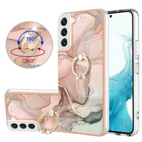 Allytech for Samsung Galaxy S23 Case 6.1 inch, [Rotation Ring Kickstand] IMD Frame Shockproof Soft Silicone Drop Protective Women Men Slim Marble Cover for Samsung Galaxy S23 5G, Rosegold