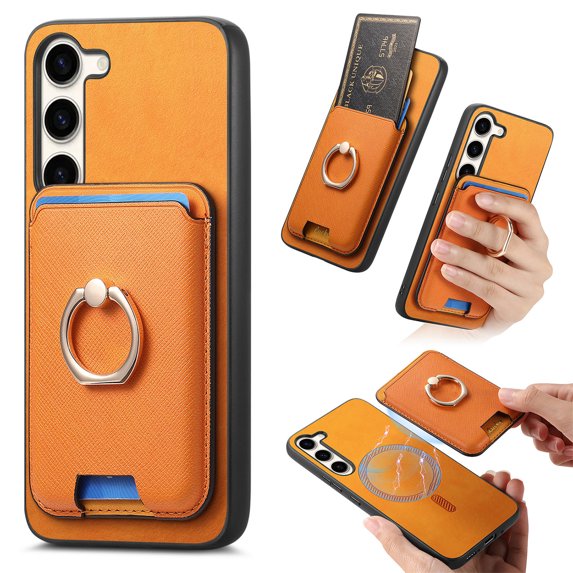 Allytech Samsung Galaxy S23 Case, Detachable Magnetic Wallet Case with Card Holder & Ring Stand, Support Car Mount, Premium PU Leather Shockproof Durable Protective Slim Case Cover - Yellow