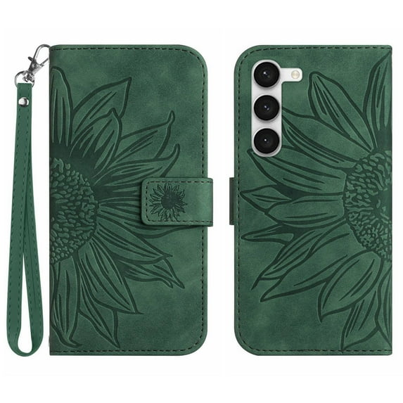 Allytech for Samsung Galaxy S23 Plus/S23+ 5G Case 2023, Embossed Sunflower PU Leather & TPU Anti-Scratch Shockproof Magnetic Button Protective Kickstand Case for Galaxy S23+ (6.6 inch), Green