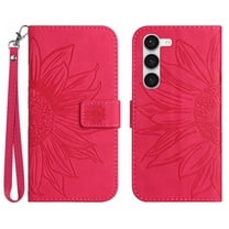 Allytech for Samsung Galaxy S23 Plus/S23 5G Case 2023, Embossed Sunflower PU Leather & TPU Anti-Scratch Shockproof Magnetic Button Protective Kickstand Case for Galaxy S23 (6.6 inch), Rose