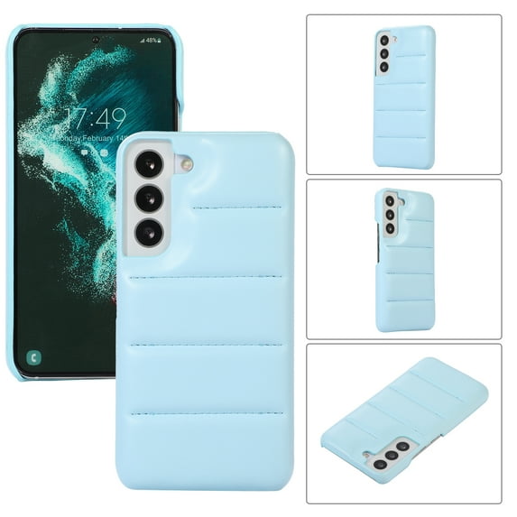 Allytech for Samsung Galaxy S23 Plus Slim Case, Stylish Solid Color PU Leather Puffer 3D Down Jacket Case for Women Men, Shockproof Anti-Scratch Rugged PC Back Case for Samsung Galaxy S23 Plus,Skyblue